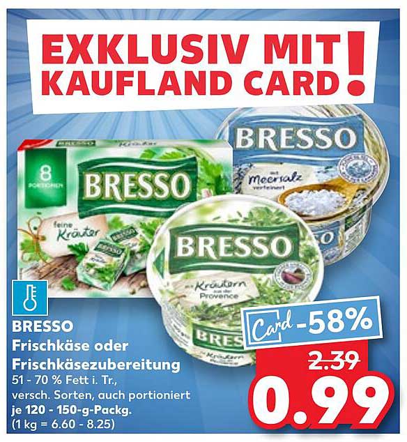 BRESSO Frischkäse oder Frischkäsezubereitung 120-150 g - jetzt nur 0,99 €