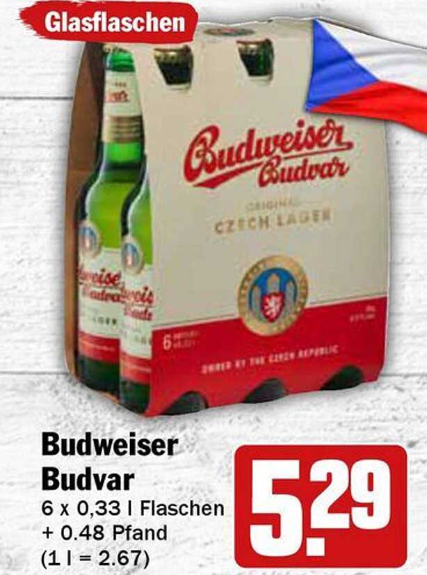 Budweiser Budvar 6 x 0,33 l Flaschen + 0,48 Pfand