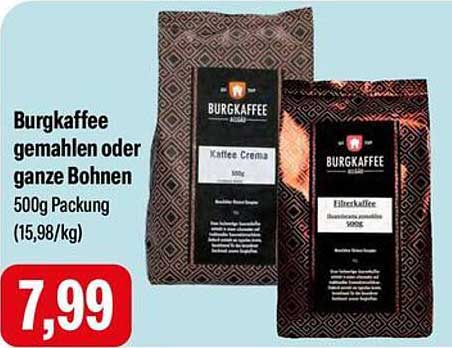 Burgkaffee gemahlen oder ganze Bohnen 500g Packung