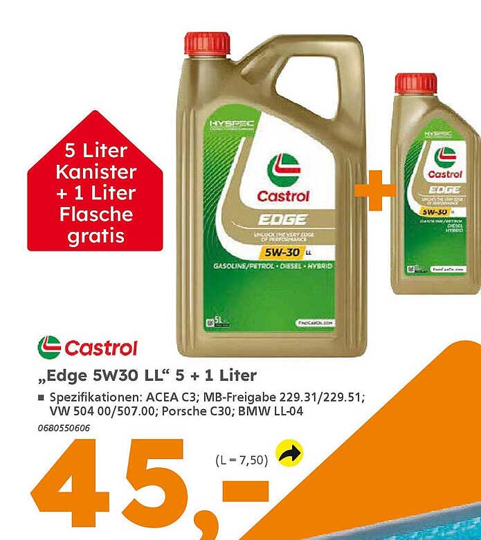 Castrol Edge 5W30 LL 5 + 1 Liter gratis