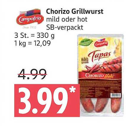 Chorizo Grillwurst mild oder hot SB-verpackt