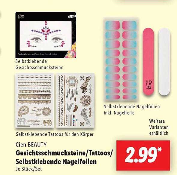 Cien BEAUTY Gesichts Schmucksteine/Tattoos/Selbstklebende Nagelfolien je Stück/Set