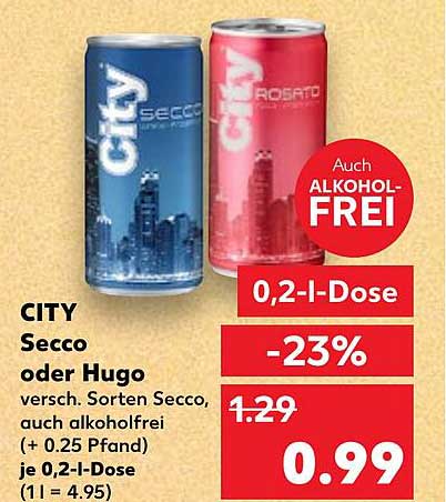 CITY Secco oder Hugo – verschiedene Sorten, auch alkoholfrei