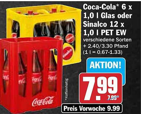 Coca-Cola* 6 x 1,0 l Glas oder Sinalco 12 x 1,0 l PET EW