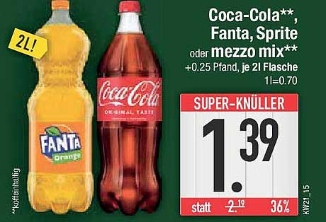 Coca-Cola**, Fanta, Sprite oder mezzo mix** - 2L Flasche