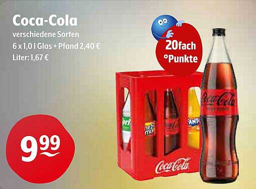 Coca-Cola verschiedene Sorten 6 x 1,0 l Glas + Pfand 2,40 €