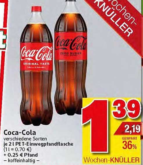 Coca-Cola verschiedene Sorten je 2 l PET-Einwegflasche
