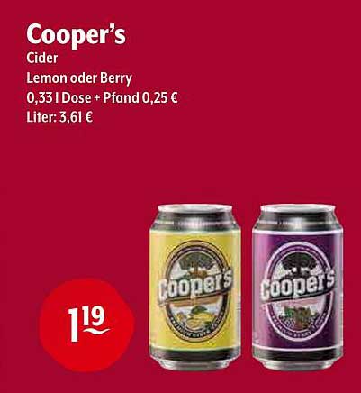 Cooper's Cider Lemon oder Berry – 0,33 l Dose