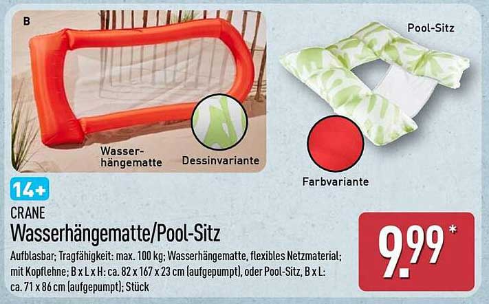CRANE Wasserhängematte/Pool-Sitz