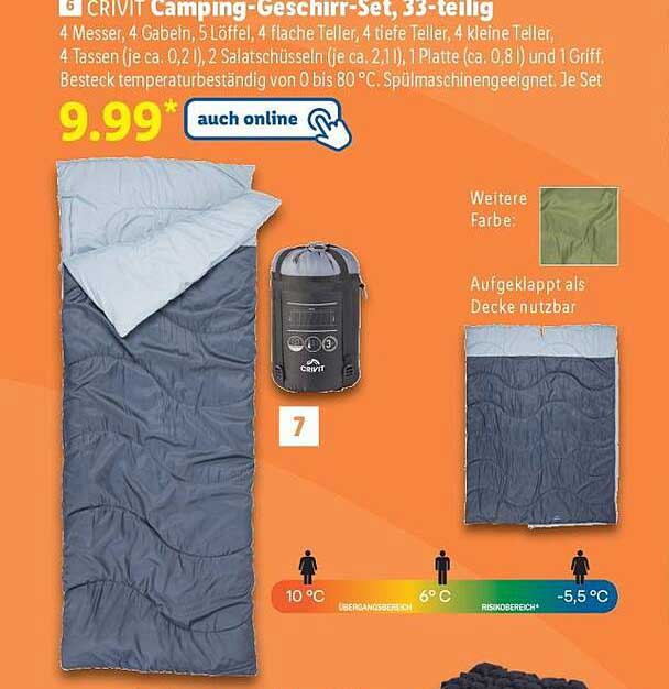 CRIVIT Camping-Geschirr-Set, 33-teilig