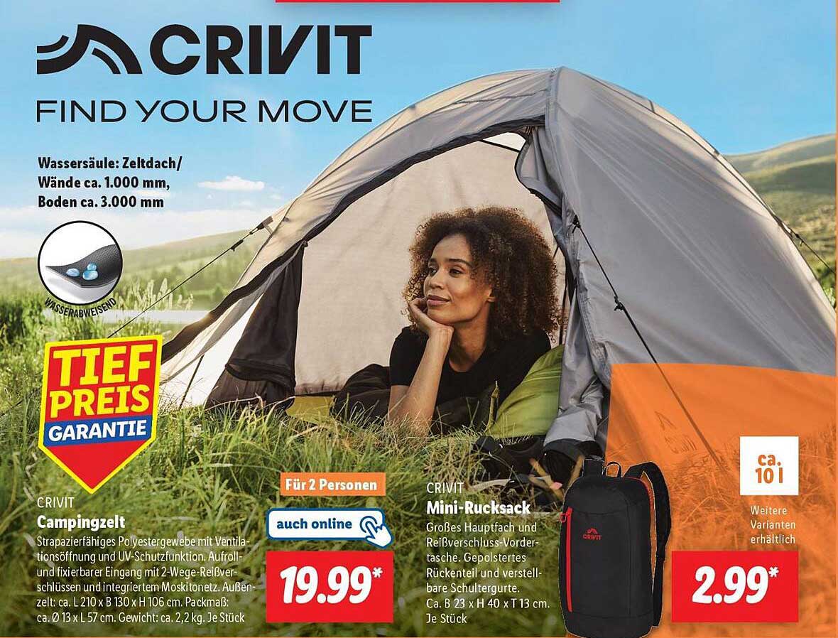 CRIVIT Campingzelt für 2 Personen