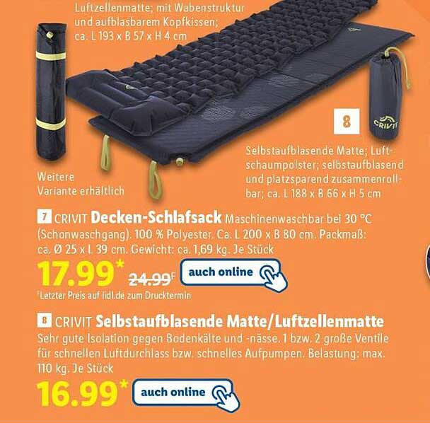 CRIVIT Selbstaufblasende Matte/Luftzellenmatte