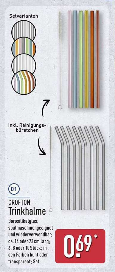 CROFTON Trinkhalme - Set mit Reinigungsbürsten