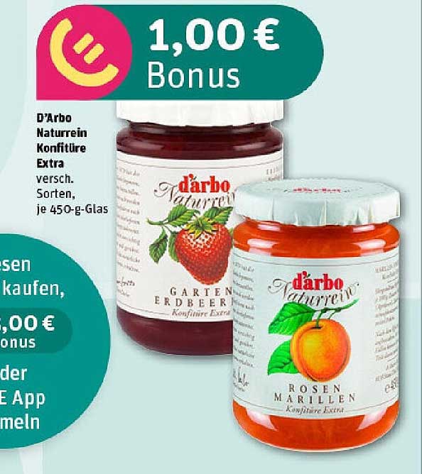 D'Arbo Naturerein Konfitüre Extra, 450-g-Glas - Gartenerdbeere & Rosenmarille