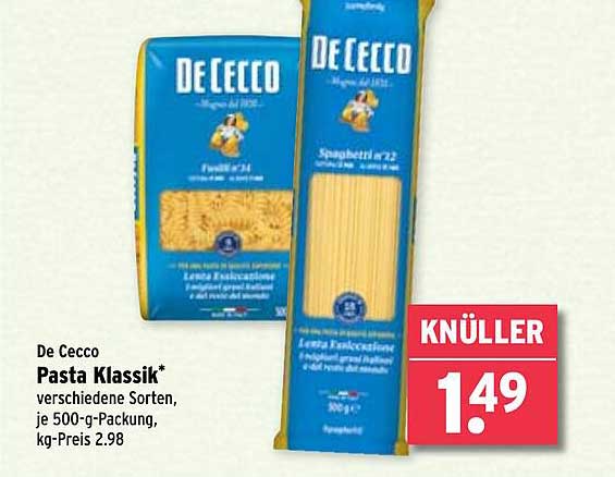 De Cecco Pasta Klassik* verschiedene Sorten, je 500-g-Packung