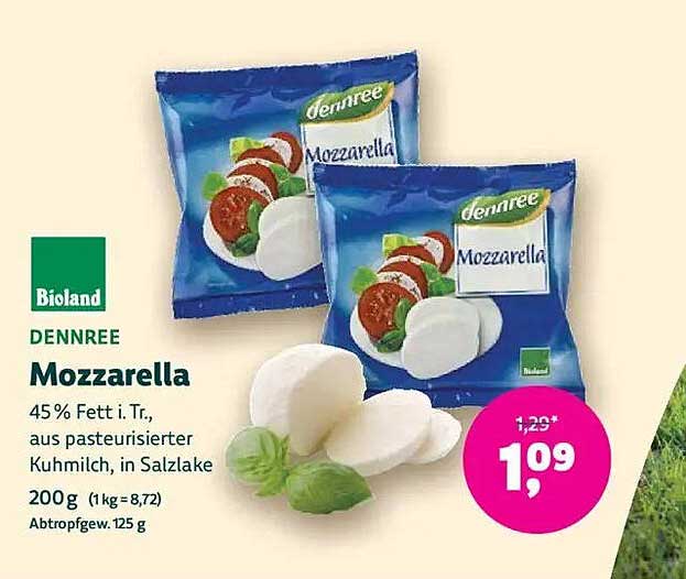 DENNREE Mozzarella 200 g in Salzlake - Bioland Qualität