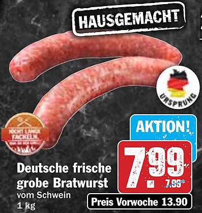 Deutsche frische grobe Bratwurst vom Schwein 1 kg