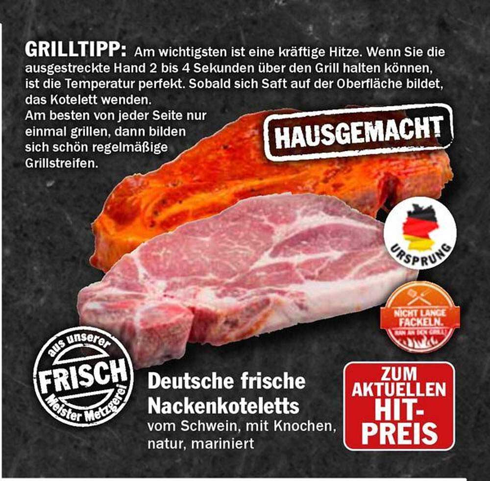 Deutsche frische Nackensteaks vom Schwein, mit Knochen, natur, mariniert
