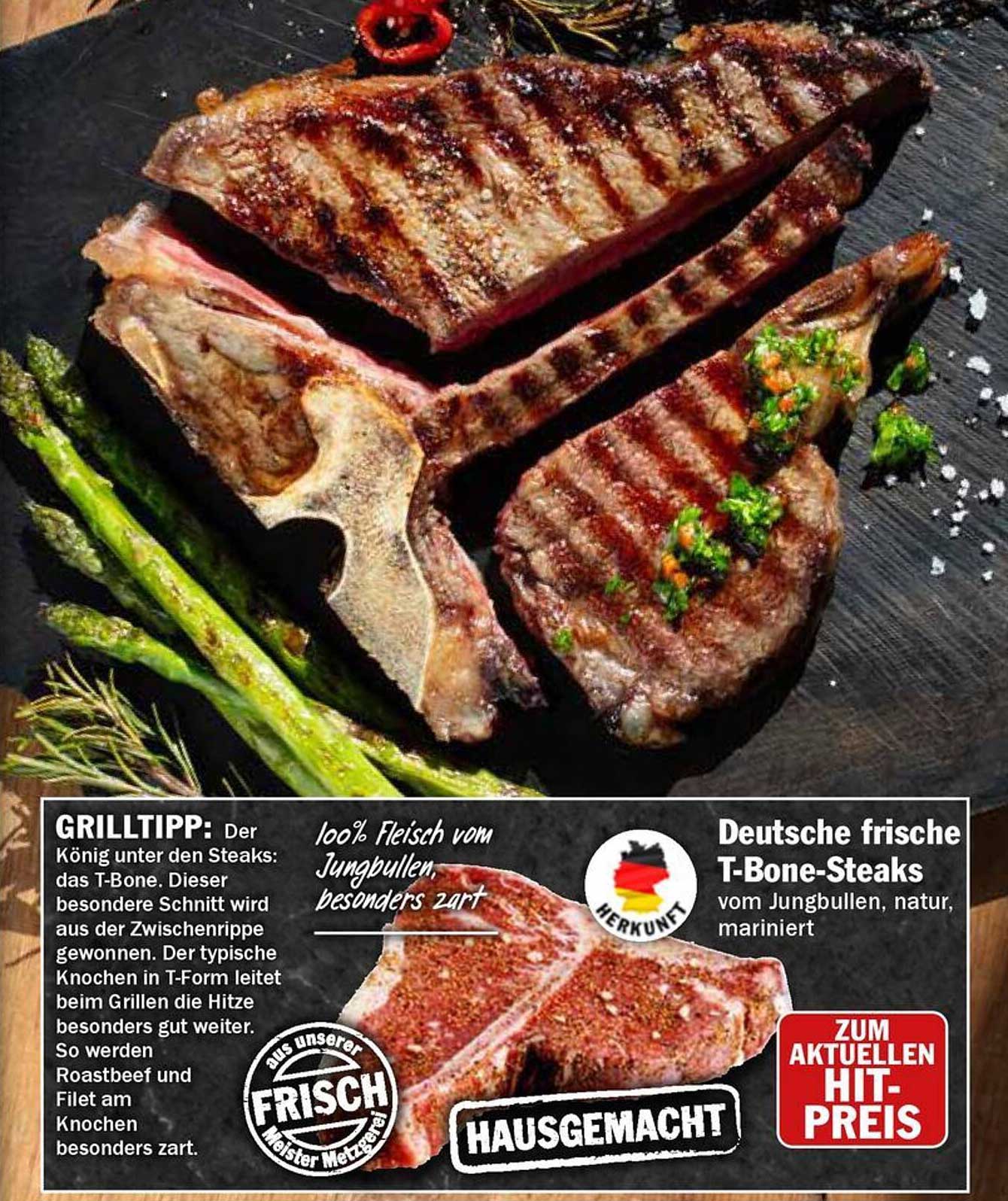 Deutsche frische T-Bone-Steaks vom Jungbullen, natur, mariniert
