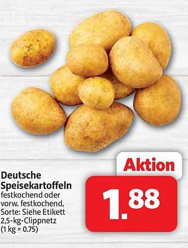 Deutsche Speisekartoffeln festkochend oder vorw. festkochend 2,5-kg-Clipnetz