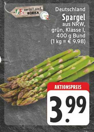 Deutschland Spargel aus NRW, grün, Klasse I, 400 g Bund