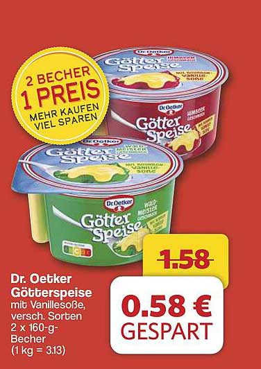 Dr. Oetker Götterspeise mit Vanillesoße, versch. Sorten, 2 x 160-g-Becher