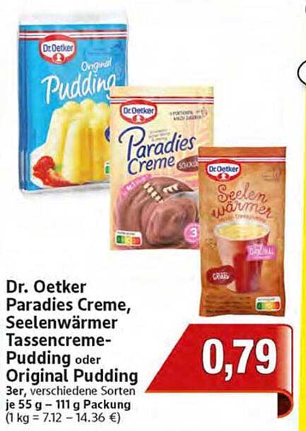 Dr. Oetker Paradies Creme, Seelenwärmer, Tassensouppudding oder Original Pudding 3er, verschiedene Sorten