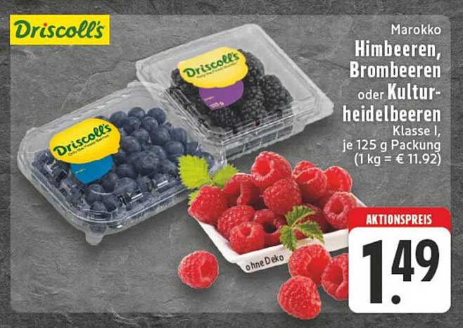 Driscoll's Himbeeren, Brombeeren oder Kulturheidelbeeren, je 125 g Packung
