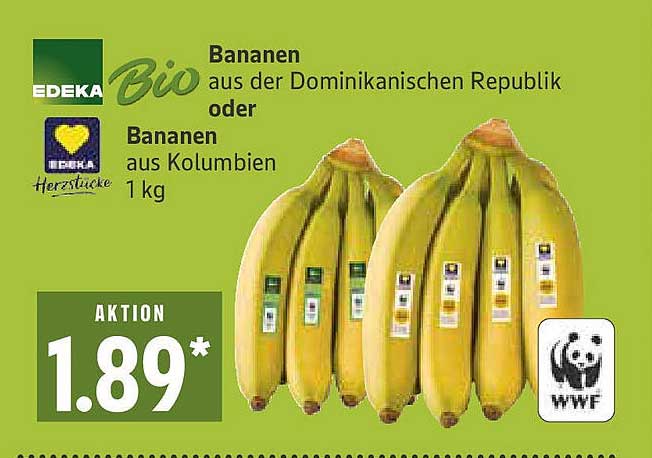 EDEKA Bio Bananen aus der Dominikanischen Republik oder Kolumbien - 1 kg