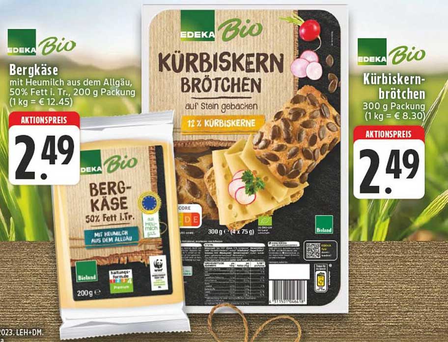 EDEKA Bio Bergkäse mit Heumilch 200 g und Kürbiskernbrötchen 300 g