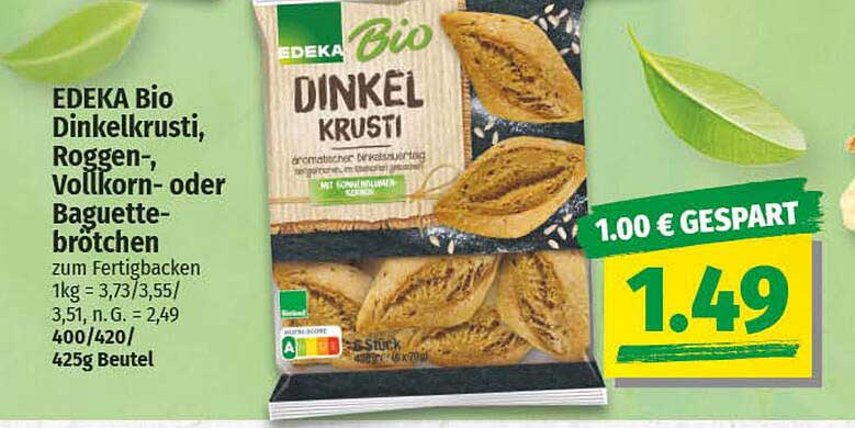 EDEKA Bio Dinkelkrusti, Roggen-, Vollkorn- oder Baguette-Brötchen
