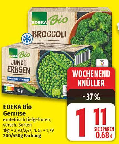 EDEKA Bio Gemüse - Broccoli und junge Erbsen, 450g