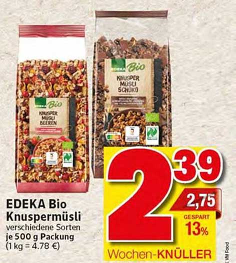 EDEKA Bio Knuspermüsli verschiedene Sorten 500 g Packung