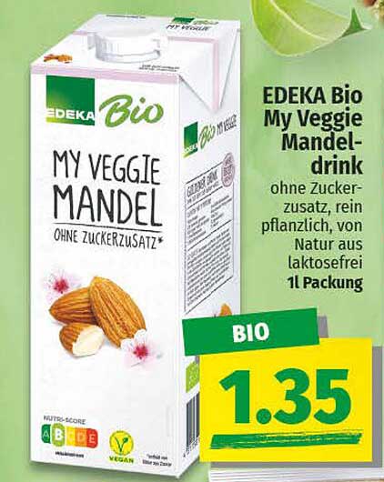 EDEKA Bio My Veggie Mandeldrink 1L Packung ohne Zuckerzusatz