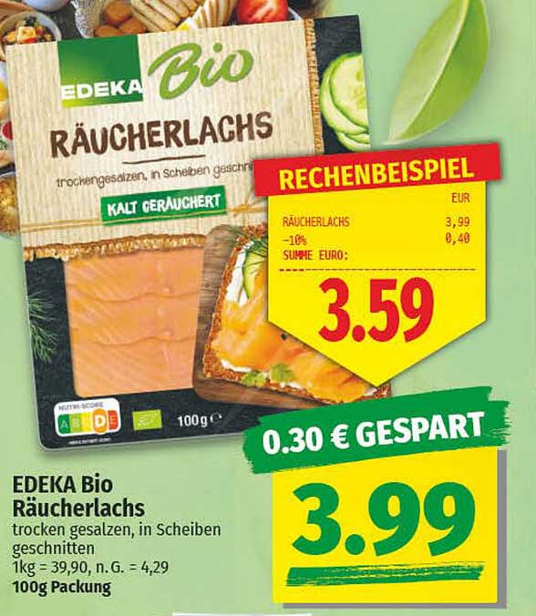 EDEKA Bio Räucherlachs - Kalt geräuchert, 100g