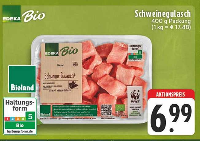 EDEKA Bio Schweinegulasch 400 g Packung