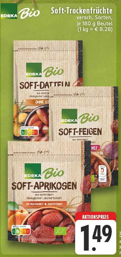 EDEKA Bio Soft-Trockenfrüchte verschiedene Sorten, je 180 g Beutel