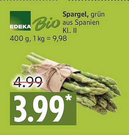 EDEKA Bio Spargel, grün aus Spanien 400 g