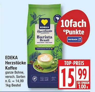EDEKA Herzstücke Kaffee ganze Bohne, Barista Brazil 1kg