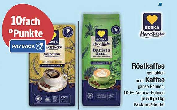 EDEKA Herzstücke Röstkaffee - Selection oder Barista Brasil