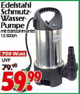 Edelstahl Schmutz-Wasser-Pumpe mit Edelstahlinnenmantel, 750 Watt