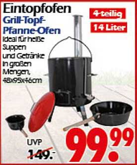 Eintopfofen Grill-Topf-Pfanne-Ofen 4-teilig 14 Liter
