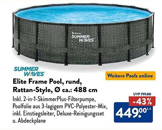 Elite Frame Pool, rund, Rattan-Style, Ø ca. 488 cm