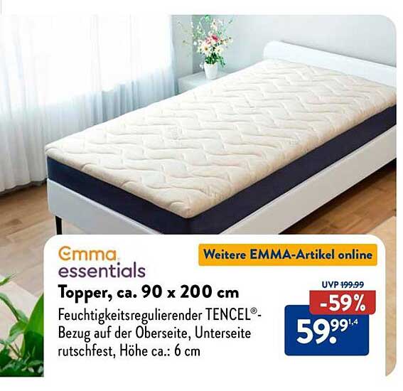 Emma Essentials Topper, ca. 90 x 200 cm