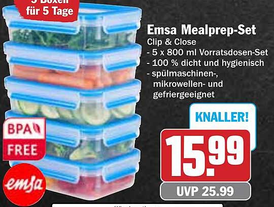 Emsa Mealprep-Set 5 x 800 ml Vorratsdosen-Set