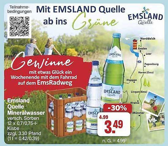 Emsland Quelle Mineralwasser 12 x 0,7L-7,5L-Kiste