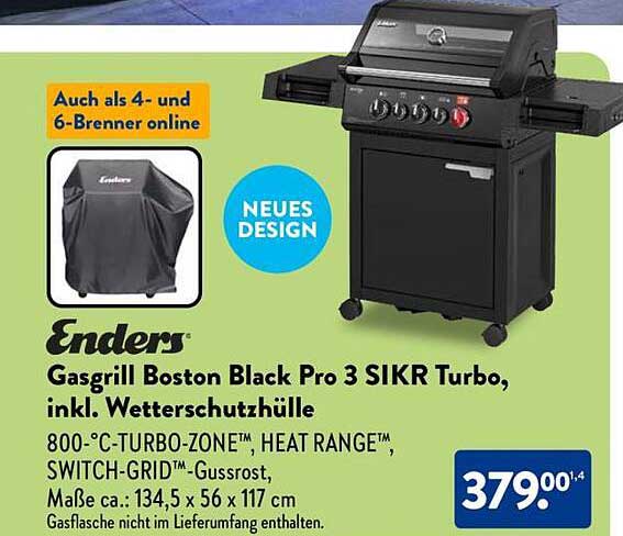 Enders Gasgrill Boston Black Pro 3 SIKR Turbo, inkl. Wetterschutzhülle