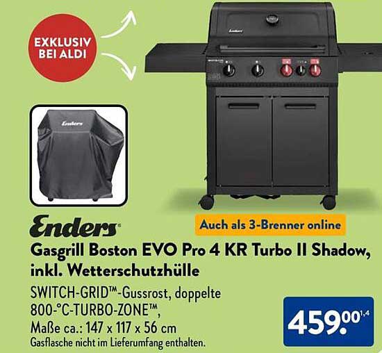 Enders Gasgrill Boston EVO Pro 4 KR Turbo II Shadow, inkl. Wetterschutzhülle