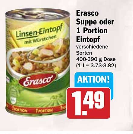 Erasco Linsen-Eintopf oder 1 Portion Eintopf mit Würstchen