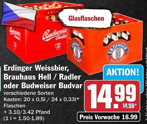 Erdinger Weissbier, Brauhaus Hell/Radler oder Budweiser Budvar - Aktion!